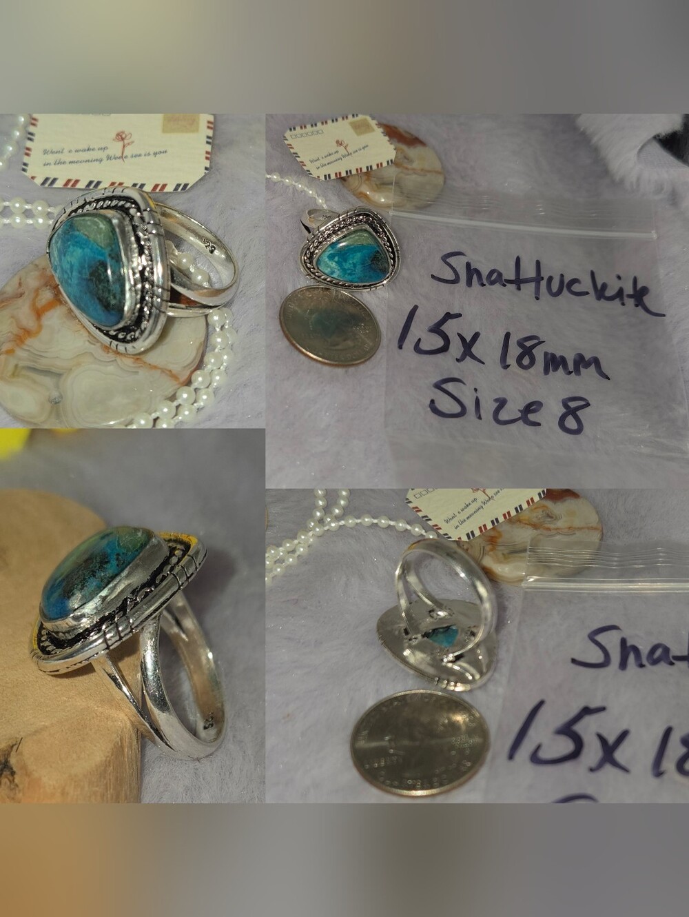 Memorizing Natural Shattuckite Gemstone Dainty Handmade Halo Ring - Picture 3 of 11